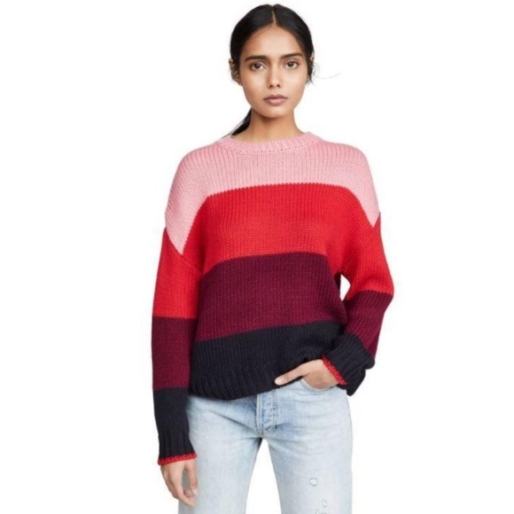 SUNDRY Neiman Marcus Chunky Knit Sweater Wide Stripes Wool Acrylic Blend 2 MED - Picture 1 of 12